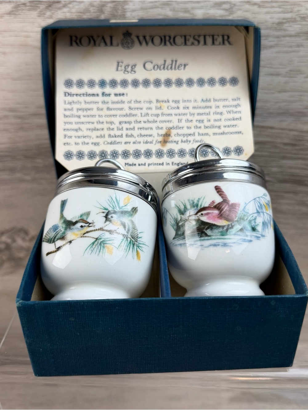 Vintage Royal Worcester Fine Porcelain Egg Coddlers - Birds of Britain